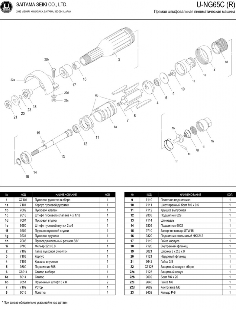 Запчасти к пневмошлифмашине